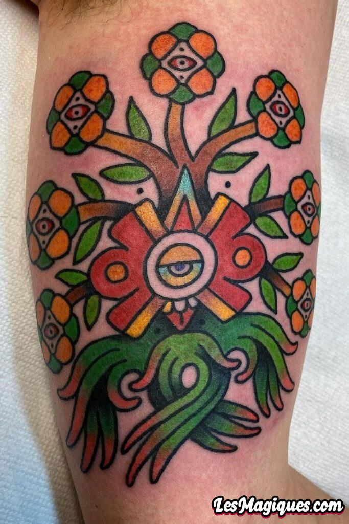 Tatouage Fleur Aztèque