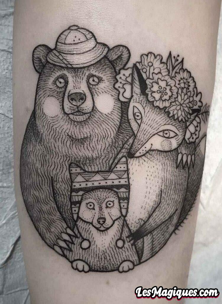 Tatouage ours et renard