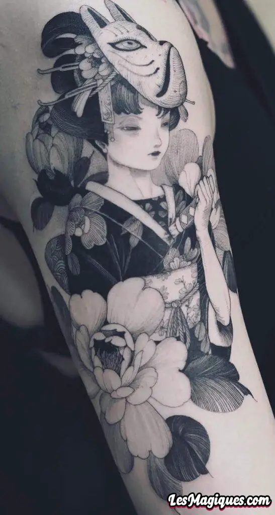 Tatouage Geisha noir et gris