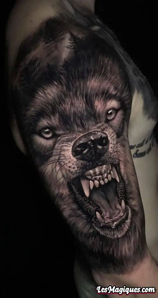 Tatouage de loup noir et gris
