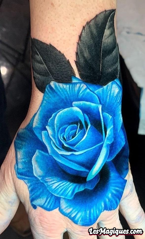Tatouage Main Rose Bleue