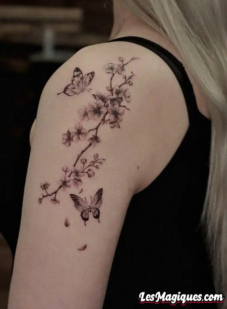 Tatouages ​​​​de papillons et de fleurs de cerisier
