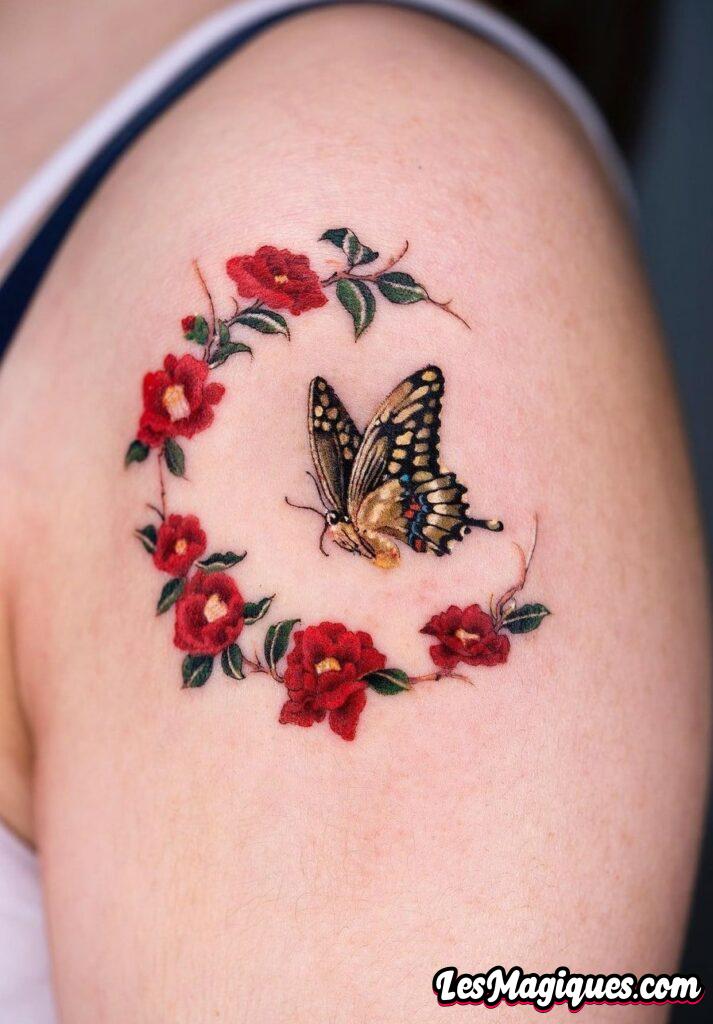 Tatouage papillon et fleur