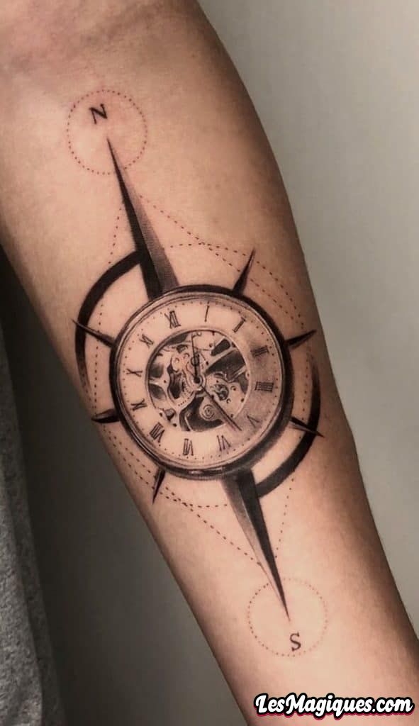 Tatouage Horloge et Boussole