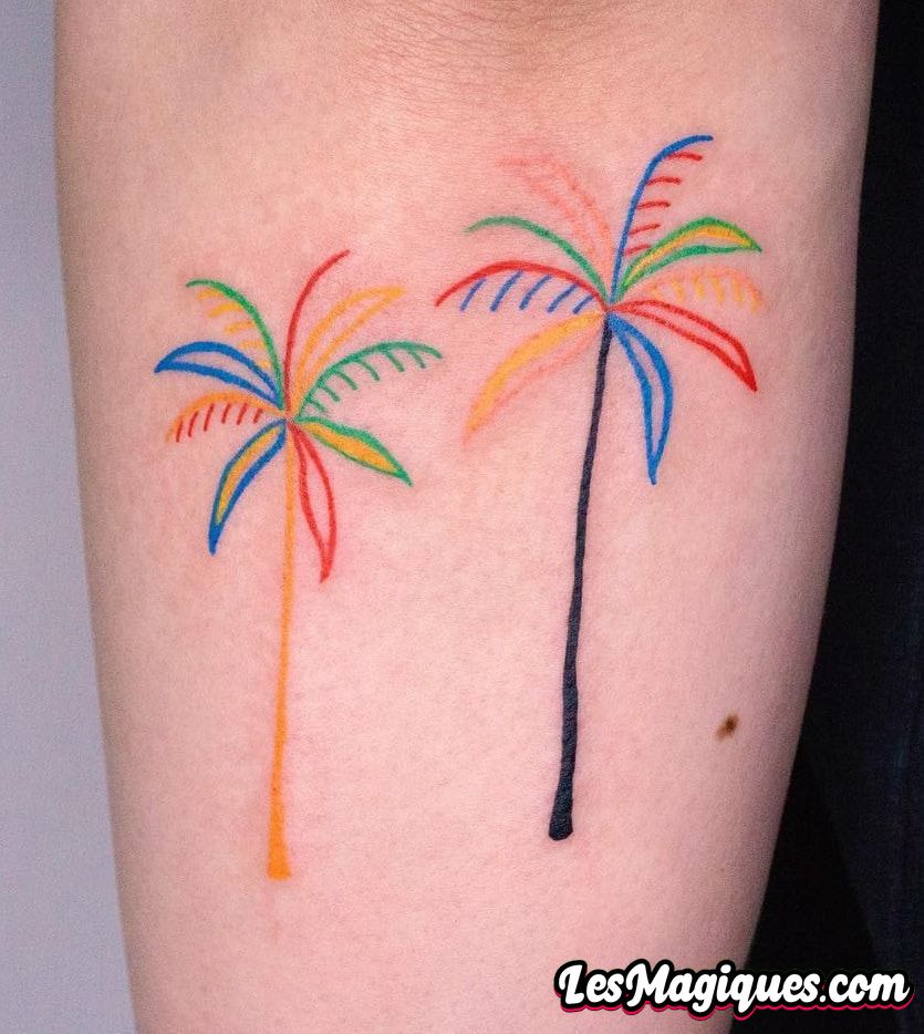 Tatouage de palmier coloré
