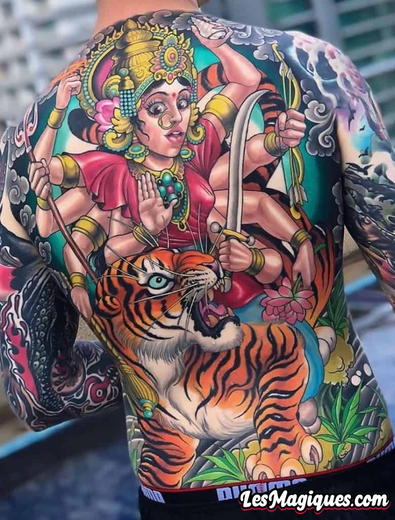 Tatouage Durga et Tigre