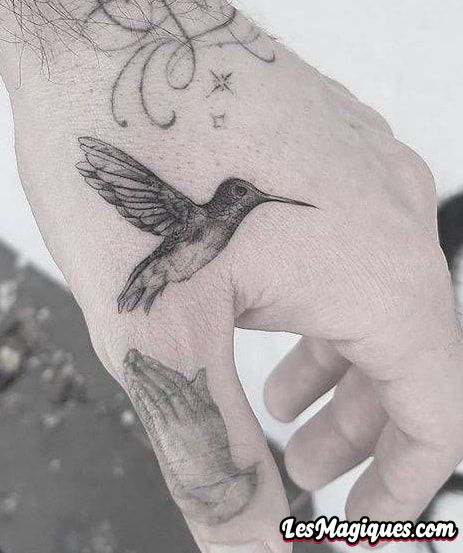 Tatouage de colibri sur la main pour les hommes