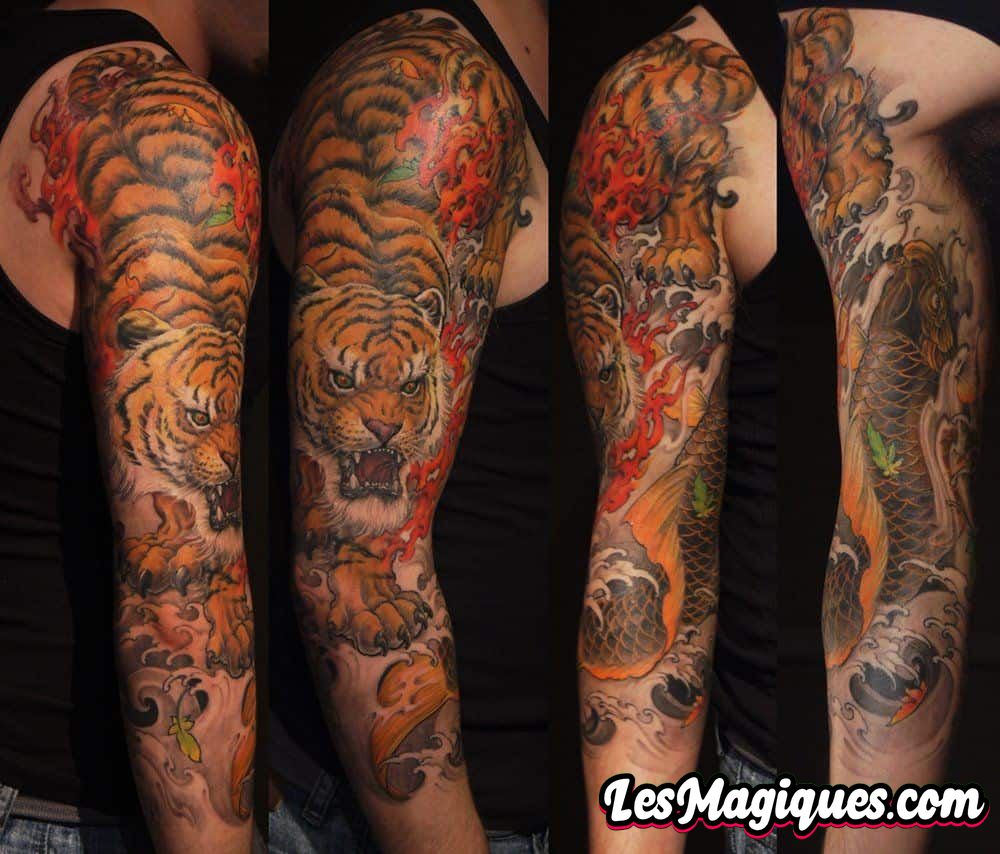 Tigre japonais et tatouage de poisson Koi