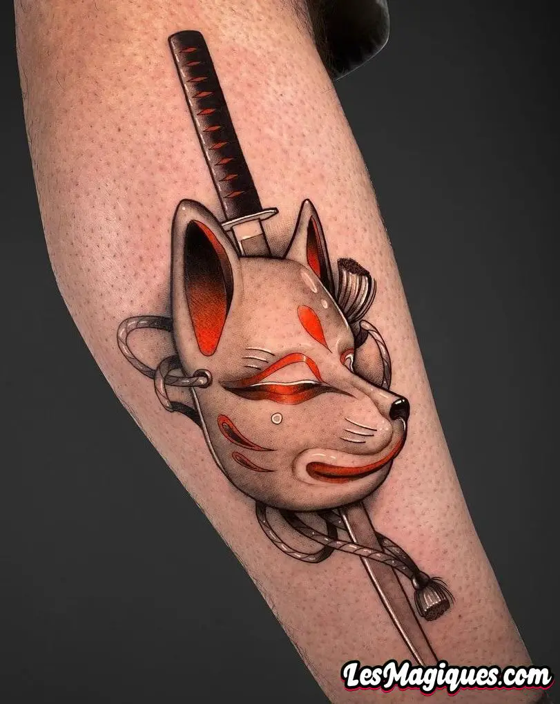 Tatouage kitsune avec tatouage d'épée