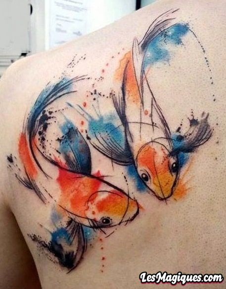 Tatouage aquarelle de poisson Koi