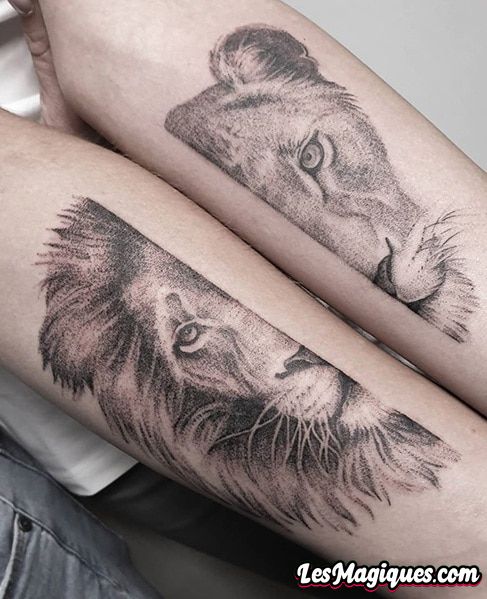 Tatouage de lion et de lionne pour les couples