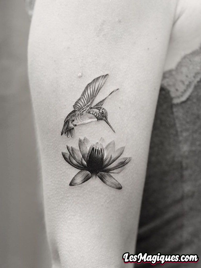 Tatouage de lotus et tatouage de colibri