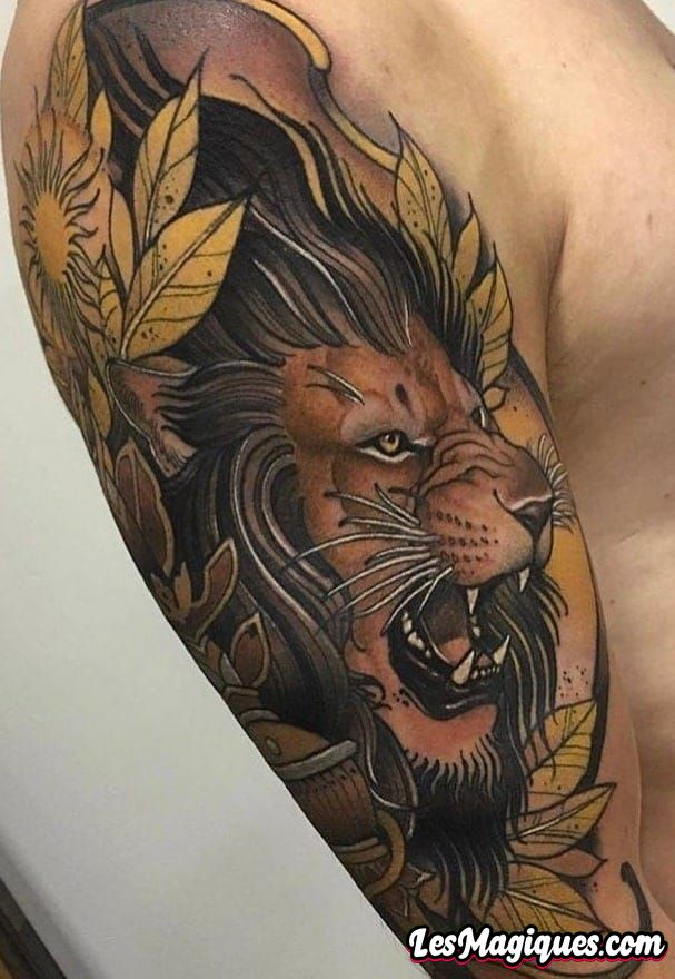 Tatouage de lion néo-traditionnel