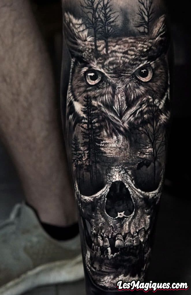 Tatouage de crâne et tatouage de hibou
