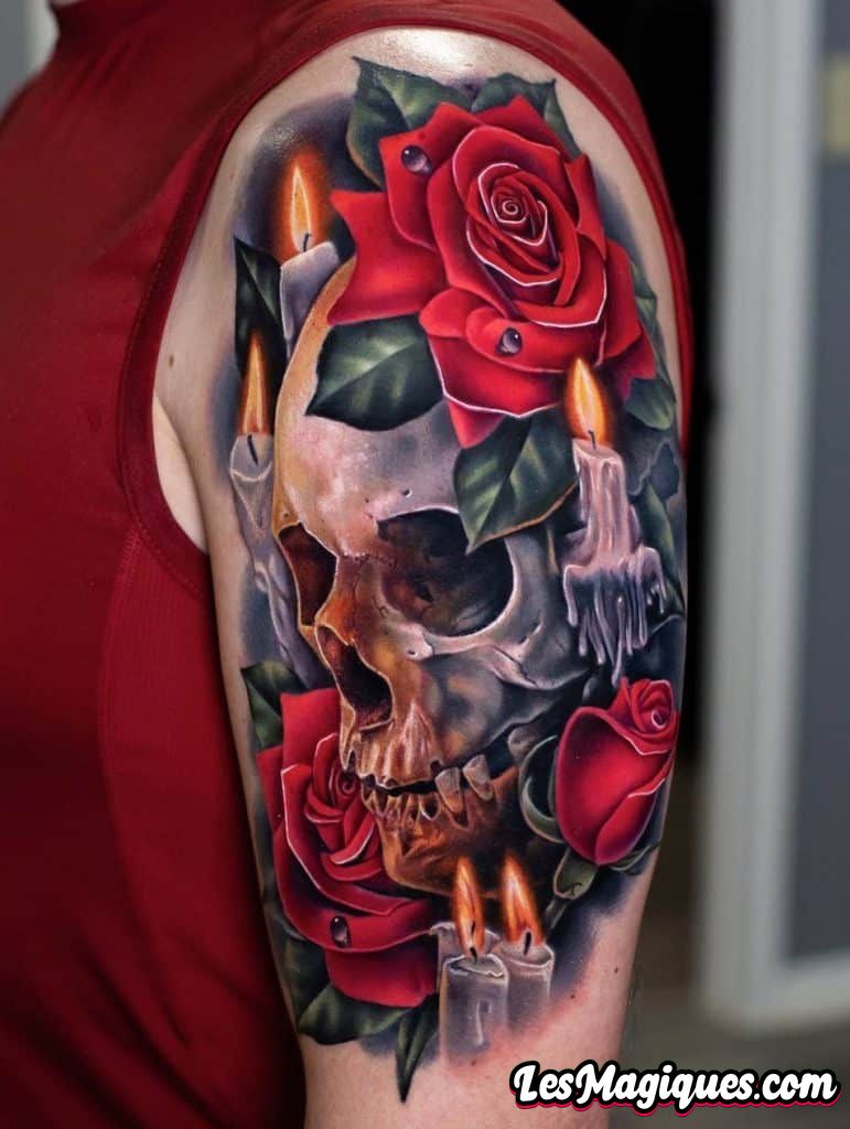 Tatouage Crâne et Rose
