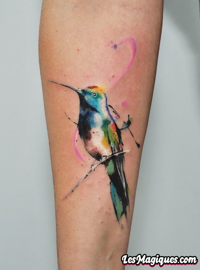 Tatouage Colibri Aquarelle