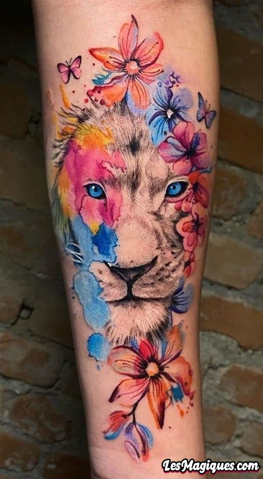 Tatouage Lion Aquarelle