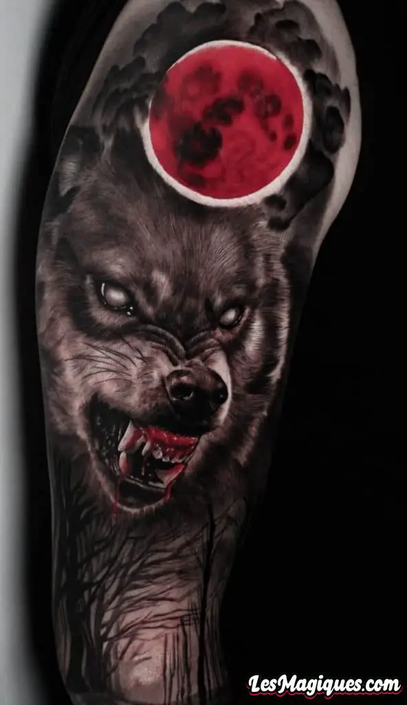 Loup avec tatouage de lune